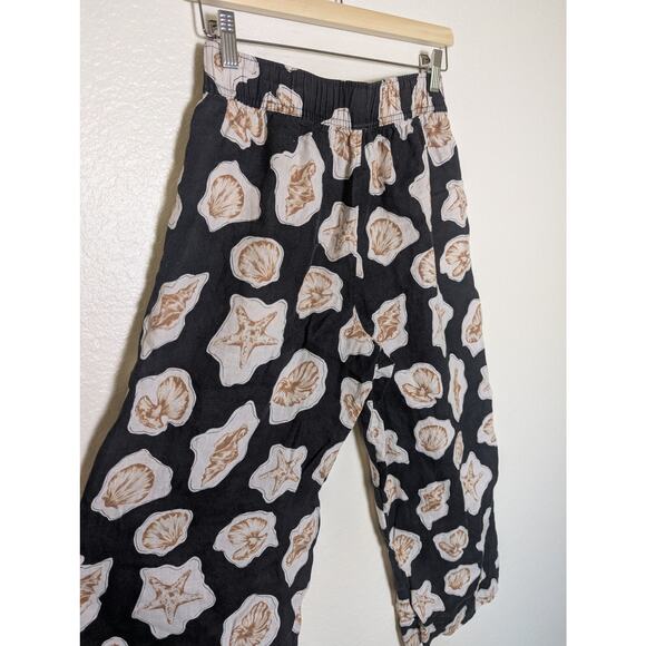 Nicole Miller 100% Linen Shell Print Black Wide Leg Pants Women S Beachy Coastal - Picture 4 of 11